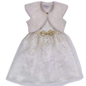 Jona Michelle Girls Dress Size 12 white with fur jacket